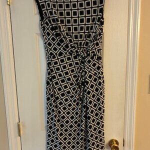 Lauren Ralph Lauren Women's Black White Geometric Knit Rushed Twist Dress Sz 10